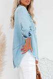 Roll up Long Sleeves Frayed Hem Denim Shirt
