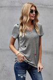 V Neck Stars Print Gray T-shirt