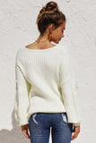 Beige Wrap V Neck Lantern Sleeve Textured Sweater