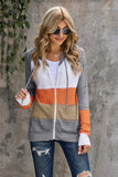 color Zipped Front Colorblock Hollow-out Knit Hoodie