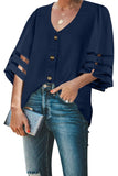 Flare Sleeve V Neck Button Blouse