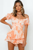Tie-dye Print Short Puff Sleeve Romper