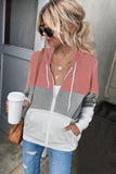 Zip Front Color Block Splicing Drawstring Hoodie