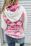 Pink Plus Size Floral Raglan Sleeve Patchwork Hoodie