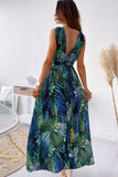 Floral Printed V Neck Open Back Sleeveless Maxi Dress