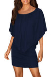 Plus Size Multiple Dressing Layered Dark Blue Mini Poncho Dress