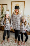 Family Matching Mom's Leopard Quarter Zip Fleece Sweatshirt