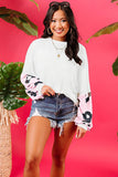Leopard Splicing Waffle Knit Puff Sleeve Blouse