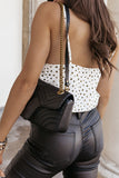 Spotted Print Crochet V Neckline Spaghetti Straps Tank Top