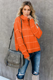 Beige Grid Pattern Turtleneck Sweater