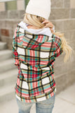 Multicolor Cowl Neck Plaid Drawstring Hoodie with Thumb Hole