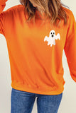 Orange Halloween Ghost Print Long Sleeve Pullover Sweatshirt