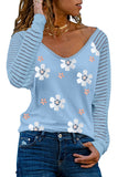 Daisy Print Mesh Patchwork Long Sleeve Top