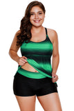 Bluish Strappy Hollow-out Back Tankini