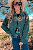 Green Aztec Color Block Corduroy Shacket Jacket