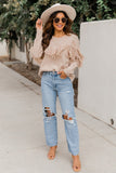 Fringe Hollow-out Drop Shoulder Pullover Sweater