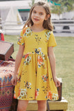 Short Sleeve Pocketed Children's Floral Dress