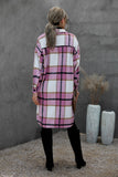 Khaki Turn-down Collar Pocket Button Plaid Coat