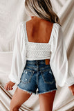 Puff Sleeves Lace Backless Crop Top