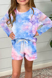 Little Girl Long Sleeve Pullover and Drawstring Shorts Set