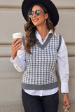 Green V Neck Argyle Plaid Knitted Sweater Vest