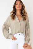 Ruffled Patchwork Bubble Sleeve Loose Shirt