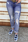 Splatter Boyfriend Straight Ripped Jeans