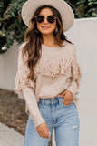 Fringe Hollow-out Drop Shoulder Pullover Sweater