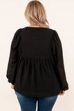 Black Embroidered Swiss Dot Texture Plus Size Blouse