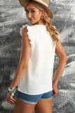 White Ruffled Sleeve V Neck Top