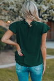 Green Tiered Sleeve Frilled Neck Dotted Top