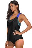 Cowl Neck Splicing Tank and Panty Tankini Set