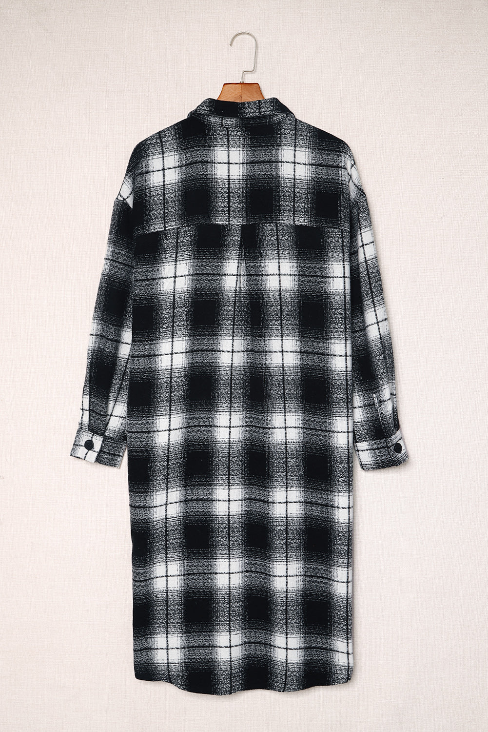 Plaid Print Buttoned Pocketed Long Sleeve Long Coat