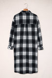 Plaid Print Buttoned Pocketed Long Sleeve Long Coat