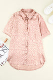 Leopard Jacquard Short Sleeve Satin Blouse