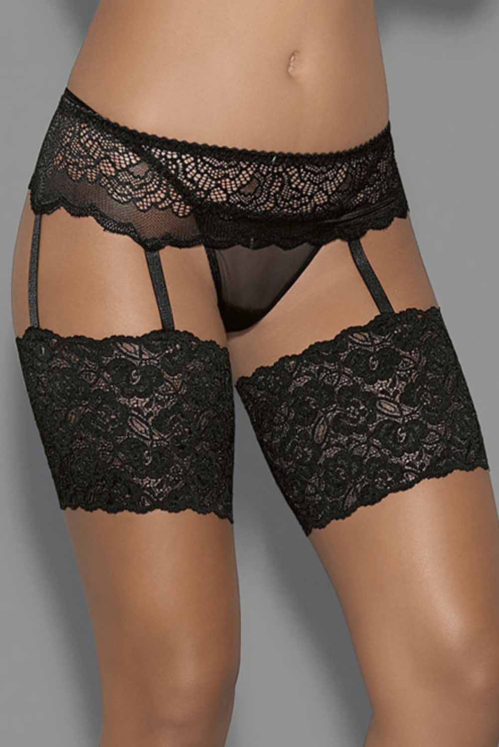Black Lace Over The Top Garter Belt with Thong