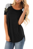 Khaki Striped Leopard Print Short Sleeve Women T-shirt
