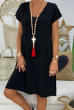 Rolled Hem V Neck Short Sleeve Mini Dress