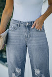 Loose Straight Leg High Waist Distressed Jeans