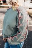 Sky Blue Plus Size Embroidered Patchwork Long Sleeve Sweatshirt