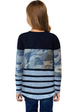 Camo Striped Color Block Girl's Crewneck Long Sleeve Top