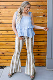 Plus Size Stripe Print High Waist Bell Bottom Pants