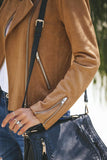 Khaki Zipped Notch Collar Short Jacket