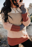 Color Block Knitted O-neck Pullover Sweater