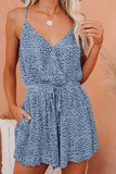 Spaghetti Straps V Neck Leopard Elastic Waist Romper