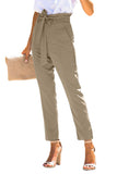 Casual Paperbag Waist Straight Leg Pants with Belt