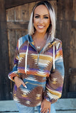 color Aztec Half Zip Hooded Sweatshirt with Pocket