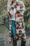 color Geometric Color Block Open Front Long Cardigan