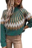 Stand Collar Geometric Pattern Pullover Sweater