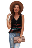 V Neck Striped Pattern Knit Tank Top with Buttons